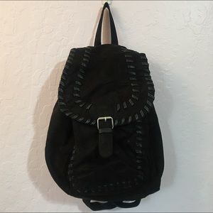 black faux suede drawstring small backpack!